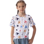 Airplane Pattern Plane Aircraft Fabric Style Simple Seamless Kids  Cuff Sleeve Scrunch Bottom T-Shirt