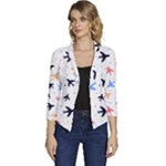 Airplane Pattern Plane Aircraft Fabric Style Simple Seamless Women s Casual 3/4 Sleeve Spring Jacket