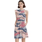 Waves Ocean Sea Water Pattern Rough Seas Digital Art Nature Nautical Cocktail Party Halter Sleeveless Dress With Pockets