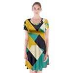 Geometric Pattern Retro Colorful Abstract Short Sleeve V-neck Flare Dress