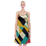 Geometric Pattern Retro Colorful Abstract Spaghetti Strap Velvet Dress