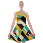 Geometric Pattern Retro Colorful Abstract Velvet Skater Dress