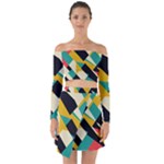 Geometric Pattern Retro Colorful Abstract Off Shoulder Top with Skirt Set