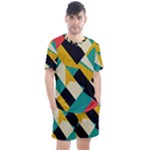 Geometric Pattern Retro Colorful Abstract Men s Mesh T-Shirt and Shorts Set