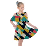Geometric Pattern Retro Colorful Abstract Kids  Shoulder Cutout Chiffon Dress