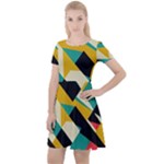 Geometric Pattern Retro Colorful Abstract Cap Sleeve Velour Dress 