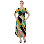 Geometric Pattern Retro Colorful Abstract Front Wrap High Low Dress