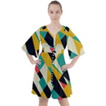 Geometric Pattern Retro Colorful Abstract Boho Button Up Dress