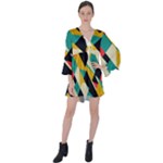 Geometric Pattern Retro Colorful Abstract V-Neck Flare Sleeve Mini Dress