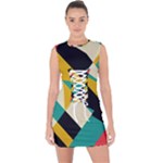 Geometric Pattern Retro Colorful Abstract Lace Up Front Bodycon Dress