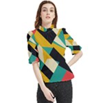 Geometric Pattern Retro Colorful Abstract Frill Neck Blouse