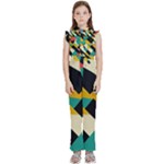 Geometric Pattern Retro Colorful Abstract Kids  Sleeveless Ruffle Edge Band Collar Chiffon One Piece