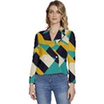 Geometric Pattern Retro Colorful Abstract Women s Long Sleeve Revers Collar Cropped Jacket