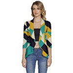 Geometric Pattern Retro Colorful Abstract Women s 3/4 Sleeve Ruffle Edge Open Front Jacket