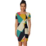 Geometric Pattern Retro Colorful Abstract Fitted Knot Split End Bodycon Dress