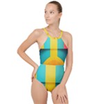 Colorful Rainbow Pattern Digital Art Abstract Minimalist Minimalism High Neck One Piece Swimsuit