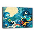 Waves Ocean Sea Abstract Whimsical Abstract Art Pattern Abstract Pattern Water Nature Moon Full Moon Canvas 18  x 12  (Stretched)