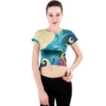 Waves Ocean Sea Abstract Whimsical Abstract Art Pattern Abstract Pattern Water Nature Moon Full Moon Crew Neck Crop Top