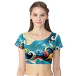 Waves Ocean Sea Abstract Whimsical Abstract Art Pattern Abstract Pattern Water Nature Moon Full Moon Short Sleeve Crop Top