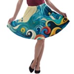 Waves Ocean Sea Abstract Whimsical Abstract Art Pattern Abstract Pattern Water Nature Moon Full Moon A-line Skater Skirt