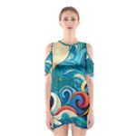 Waves Ocean Sea Abstract Whimsical Abstract Art Pattern Abstract Pattern Water Nature Moon Full Moon Shoulder Cutout One Piece Dress
