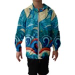 Waves Ocean Sea Abstract Whimsical Abstract Art Pattern Abstract Pattern Water Nature Moon Full Moon Kids  Hooded Windbreaker