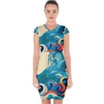 Waves Ocean Sea Abstract Whimsical Abstract Art Pattern Abstract Pattern Water Nature Moon Full Moon Capsleeve Drawstring Dress 
