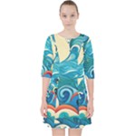 Waves Ocean Sea Abstract Whimsical Abstract Art Pattern Abstract Pattern Water Nature Moon Full Moon Quarter Sleeve Pocket Dress
