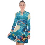 Waves Ocean Sea Abstract Whimsical Abstract Art Pattern Abstract Pattern Water Nature Moon Full Moon Long Sleeve Panel Dress