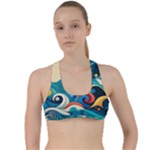 Waves Ocean Sea Abstract Whimsical Abstract Art Pattern Abstract Pattern Water Nature Moon Full Moon Criss Cross Racerback Sports Bra