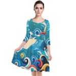 Waves Ocean Sea Abstract Whimsical Abstract Art Pattern Abstract Pattern Water Nature Moon Full Moon Quarter Sleeve Waist Band Dress