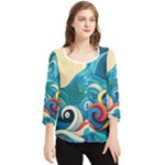 Waves Ocean Sea Abstract Whimsical Abstract Art Pattern Abstract Pattern Water Nature Moon Full Moon Chiffon Quarter Sleeve Blouse
