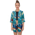 Waves Ocean Sea Abstract Whimsical Abstract Art Pattern Abstract Pattern Water Nature Moon Full Moon Open Front Chiffon Kimono
