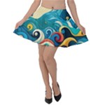 Waves Ocean Sea Abstract Whimsical Abstract Art Pattern Abstract Pattern Water Nature Moon Full Moon Velvet Skater Skirt