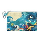 Waves Ocean Sea Abstract Whimsical Abstract Art Pattern Abstract Pattern Water Nature Moon Full Moon Canvas Cosmetic Bag (Medium)