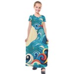 Waves Ocean Sea Abstract Whimsical Abstract Art Pattern Abstract Pattern Water Nature Moon Full Moon Kids  Short Sleeve Maxi Dress