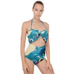 Waves Ocean Sea Abstract Whimsical Abstract Art Pattern Abstract Pattern Water Nature Moon Full Moon Scallop Top Cut Out Swimsuit