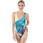 Waves Ocean Sea Abstract Whimsical Abstract Art Pattern Abstract Pattern Water Nature Moon Full Moon High Leg Strappy Swimsuit