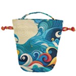 Waves Ocean Sea Abstract Whimsical Abstract Art Pattern Abstract Pattern Water Nature Moon Full Moon Drawstring Bucket Bag