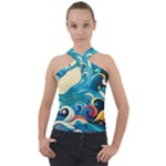 Waves Ocean Sea Abstract Whimsical Abstract Art Pattern Abstract Pattern Water Nature Moon Full Moon Cross Neck Velour Top