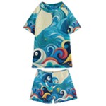 Waves Ocean Sea Abstract Whimsical Abstract Art Pattern Abstract Pattern Water Nature Moon Full Moon Kids  Swim T-Shirt and Shorts Set