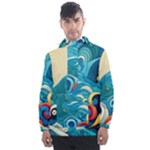 Waves Ocean Sea Abstract Whimsical Abstract Art Pattern Abstract Pattern Water Nature Moon Full Moon Men s Front Pocket Pullover Windbreaker