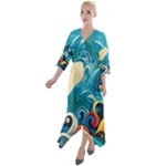 Waves Ocean Sea Abstract Whimsical Abstract Art Pattern Abstract Pattern Water Nature Moon Full Moon Quarter Sleeve Wrap Front Maxi Dress