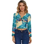 Waves Ocean Sea Abstract Whimsical Abstract Art Pattern Abstract Pattern Water Nature Moon Full Moon Long Sleeve V-Neck Top