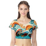Waves Ocean Sea Abstract Whimsical Abstract Art Pattern Abstract Pattern Nature Water Seascape Short Sleeve Crop Top
