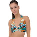 Waves Ocean Sea Abstract Whimsical Abstract Art Pattern Abstract Pattern Nature Water Seascape Halter Plunge Bikini Top