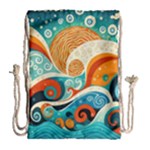 Waves Ocean Sea Abstract Whimsical Abstract Art Pattern Abstract Pattern Nature Water Seascape Drawstring Bag (Large)