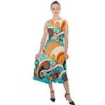 Waves Ocean Sea Abstract Whimsical Abstract Art Pattern Abstract Pattern Nature Water Seascape Midi Tie-Back Chiffon Dress