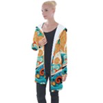 Waves Ocean Sea Abstract Whimsical Abstract Art Pattern Abstract Pattern Nature Water Seascape Longline Hooded Cardigan