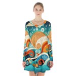 Waves Ocean Sea Abstract Whimsical Abstract Art Pattern Abstract Pattern Nature Water Seascape Long Sleeve Velvet V-neck Dress